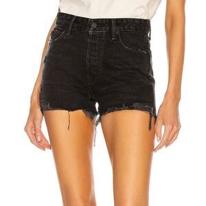 GRLFRND 100% Cotton Distressed Black Denim Button Fly Jean Shorts Size 29‎